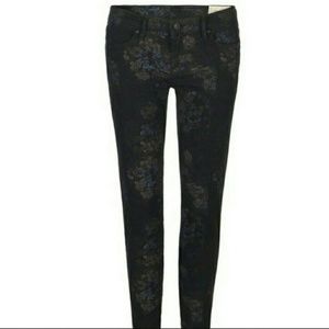 All Saints Wreath Brodie Low Rise Cropped Ankle Skinny Jeans Floral 32